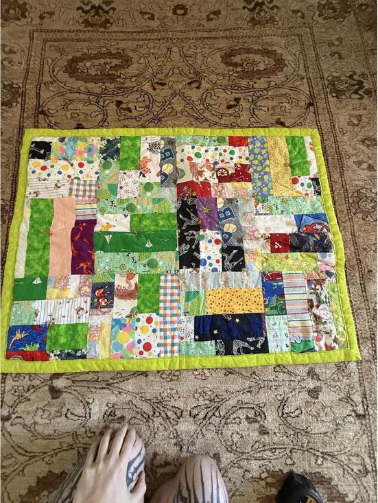 Other - Handmade Patchwork crib lap 37x29 quilt with multicolored fabric squares green